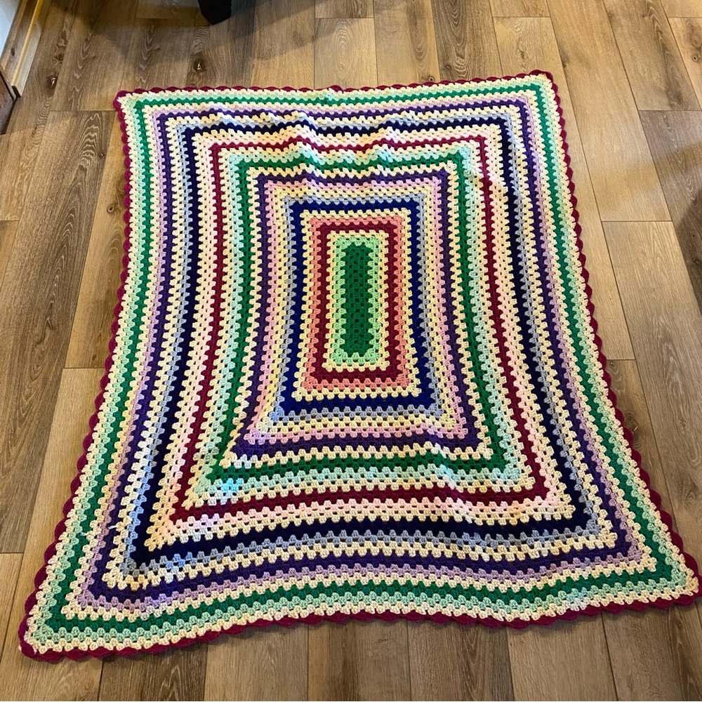 Handmade Crochet Blanket Afghan Throw Multi Colored Rectangular 59 x 46